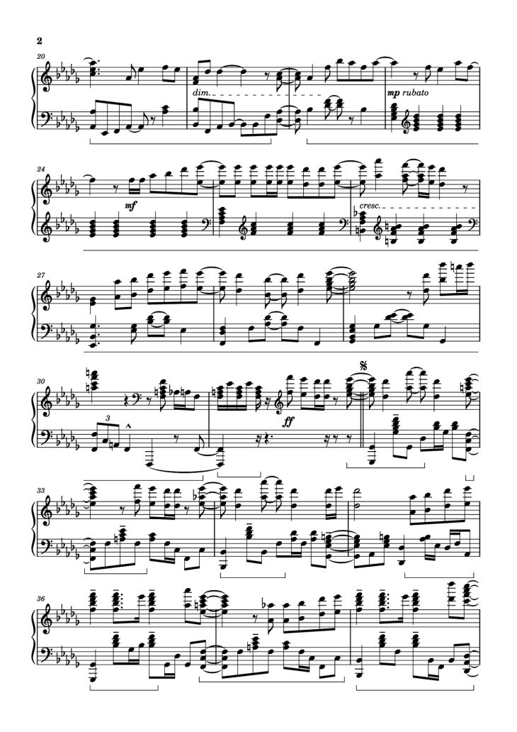 Page 2 of the piano sheet music PDF Piano – Ao No Sumika Piano by Tatsuya Kitani