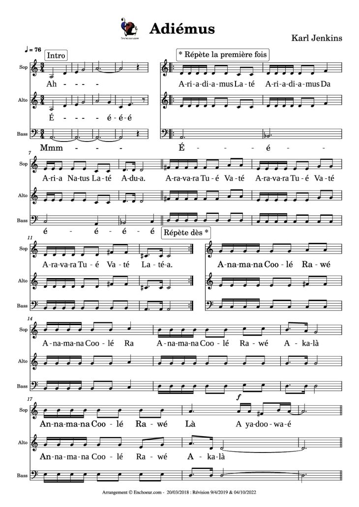 Page 1 of the piano sheet music PDF Piano – Adiémus Piano by Karl Jenkins