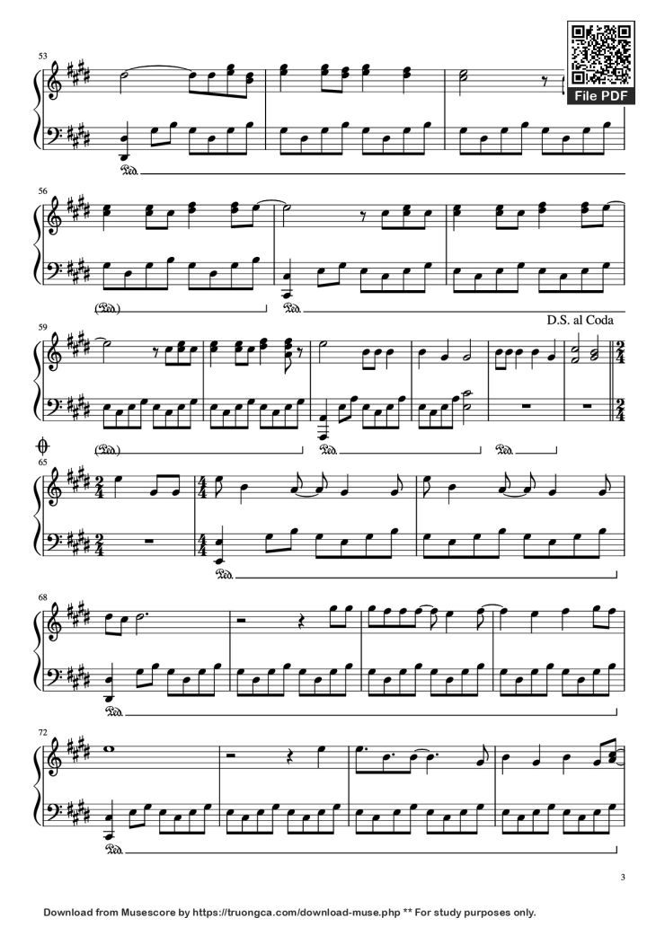Page 3 of the piano sheet music PDF Piano – Runaway Piano by K. West
