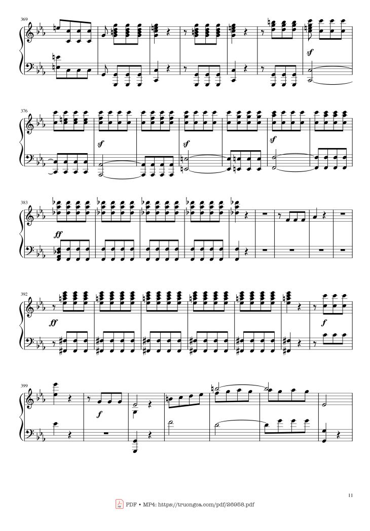 Page 11 of the piano sheet music PDF Piano – Beethoven Symphony No. 5 Piano solo by Ludwig van Beethoven