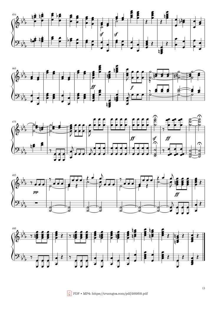 Page 13 of the piano sheet music PDF Piano – Beethoven Symphony No. 5 Piano solo by Ludwig van Beethoven