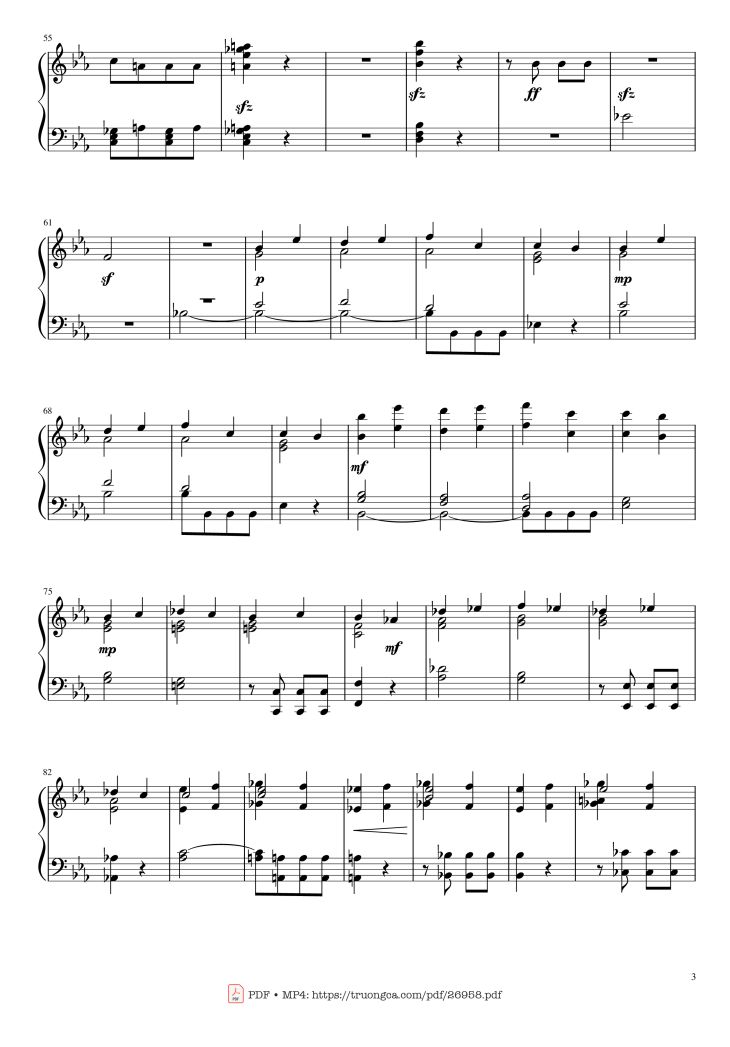 Page 3 of the piano sheet music PDF Piano – Beethoven Symphony No. 5 Piano solo by Ludwig van Beethoven