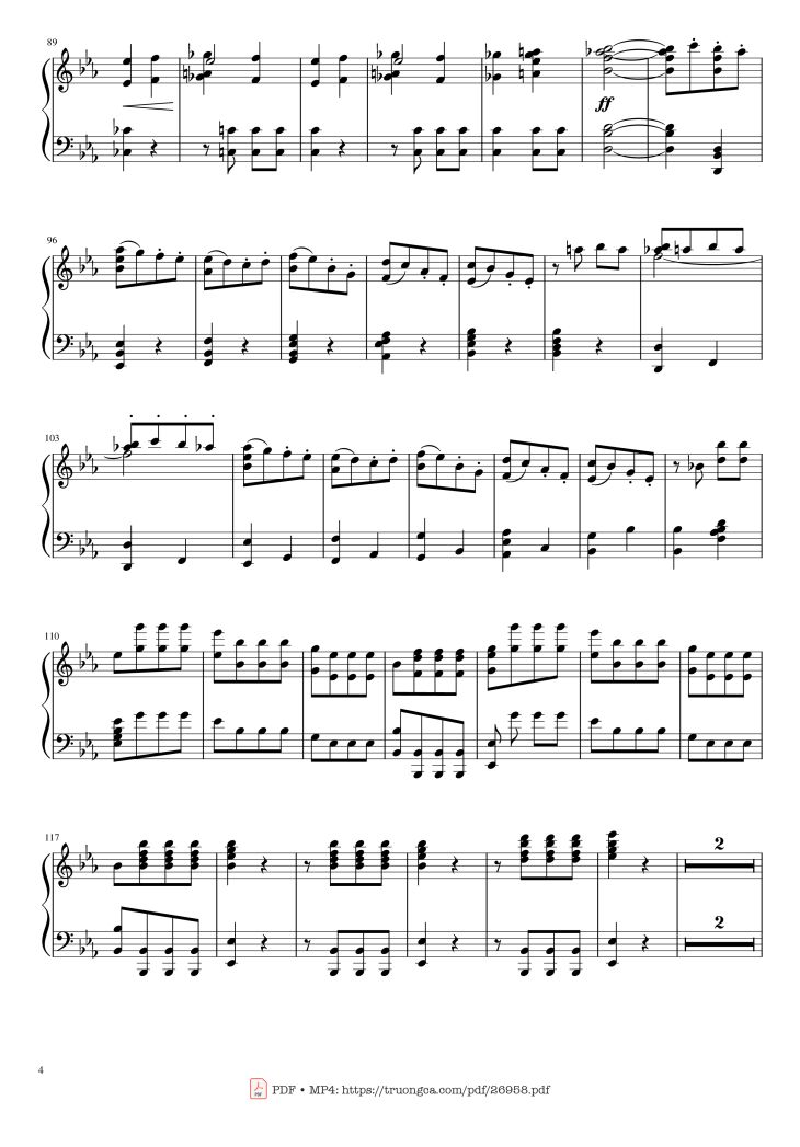 Page 4 of the piano sheet music PDF Piano – Beethoven Symphony No. 5 Piano solo by Ludwig van Beethoven
