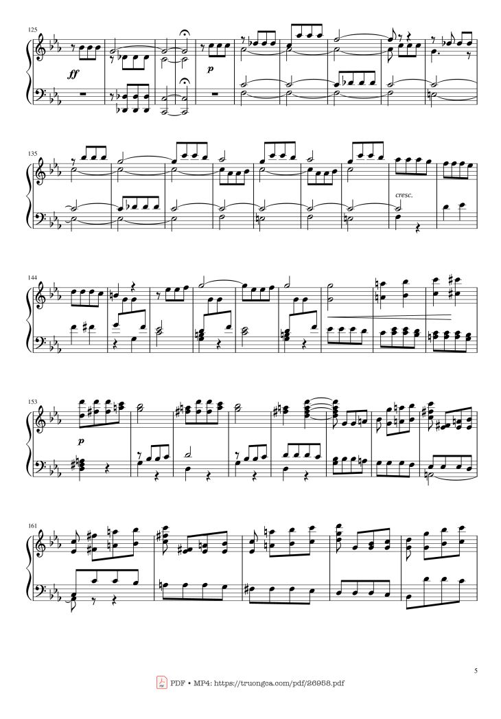 Page 5 of the piano sheet music PDF Piano – Beethoven Symphony No. 5 Piano solo by Ludwig van Beethoven