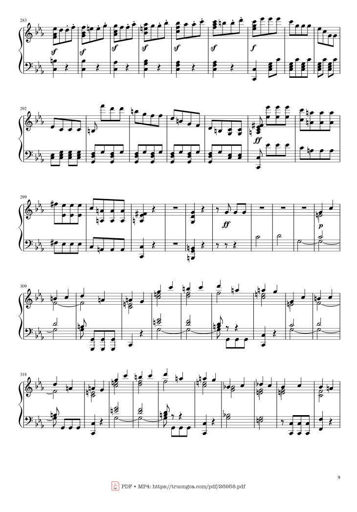 Page 9 of the piano sheet music PDF Piano – Beethoven Symphony No. 5 Piano solo by Ludwig van Beethoven