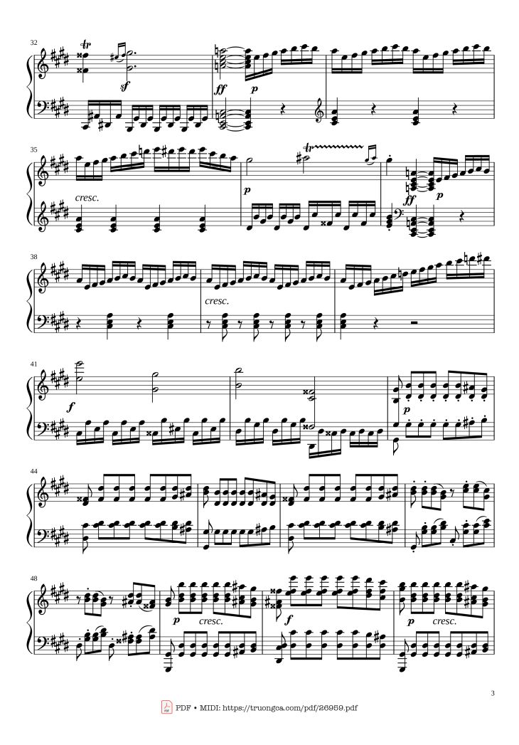 Page 3 of the piano sheet music PDF – Sonate No. 14, Moonlight, 3rd Movement by Ludwig van Beethoven