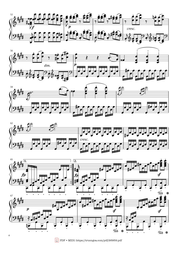 Page 4 of the piano sheet music PDF – Sonate No. 14, Moonlight, 3rd Movement by Ludwig van Beethoven