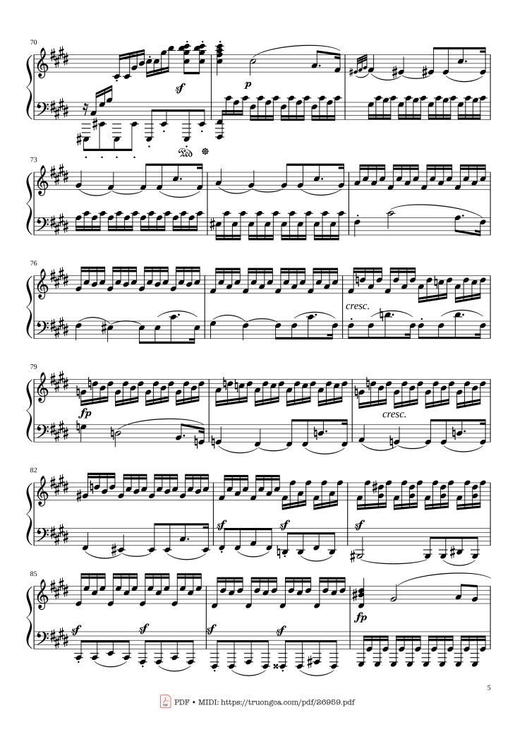 Page 5 of the piano sheet music PDF – Sonate No. 14, Moonlight, 3rd Movement by Ludwig van Beethoven