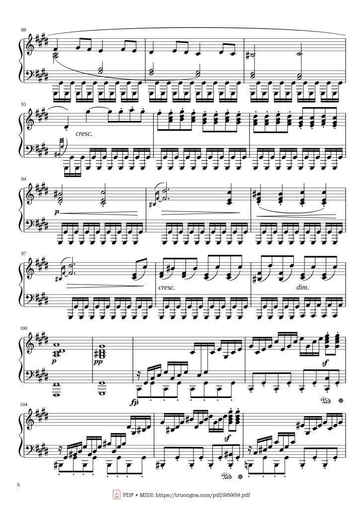 Page 6 of the piano sheet music PDF – Sonate No. 14, Moonlight, 3rd Movement by Ludwig van Beethoven