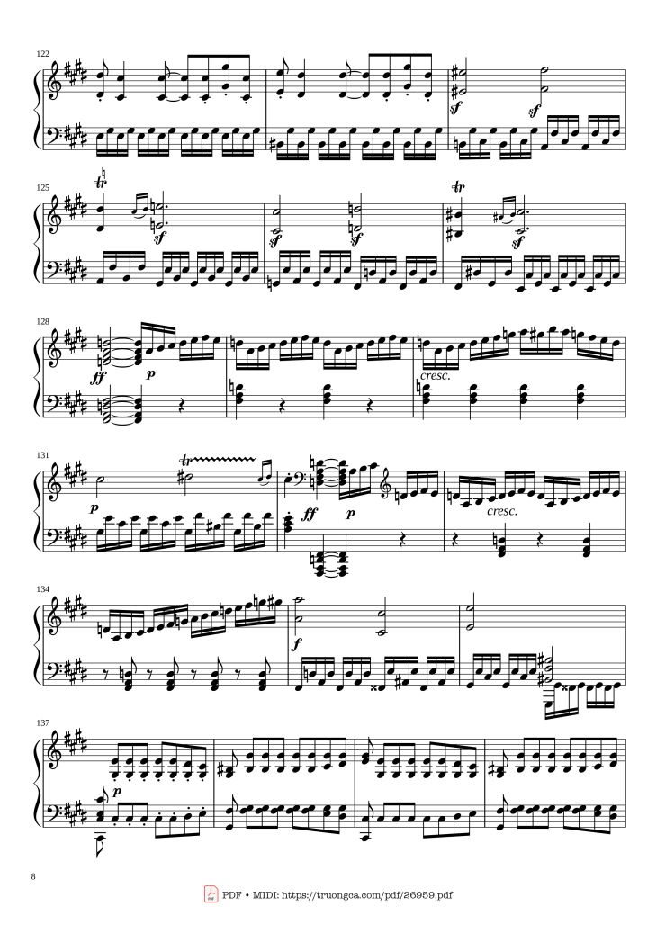 Page 8 of the piano sheet music PDF – Sonate No. 14, Moonlight, 3rd Movement by Ludwig van Beethoven