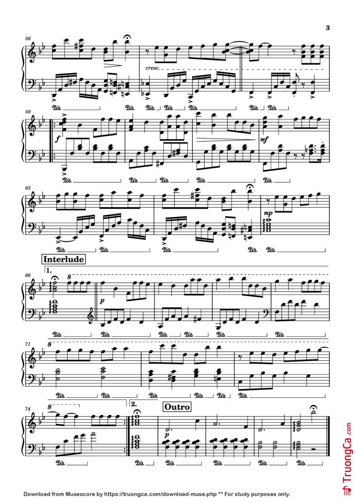 Page 3 of the piano sheet music PDF Piano – PHI ĐIỂU VÀ VE SẦU Piano by Nhậm Nhiên (任然