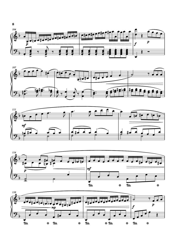 Page 8 of the piano sheet music PDF Piano – Piano Sonata No. 12 in D minor by Michael Nicht