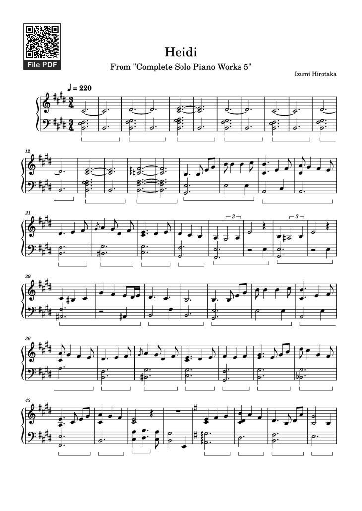 Page 1 of the piano sheet music PDF Piano – Heidi Piano by Izumi Hirotaka