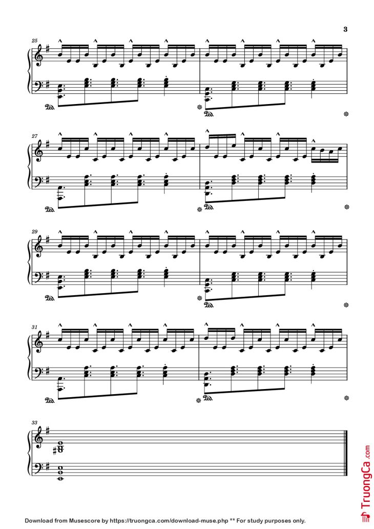 Page 3 of the piano sheet music PDF Piano – Damned - COD: Black Ops Zombies (remix) Piano by Composed by Kevin Sherwood