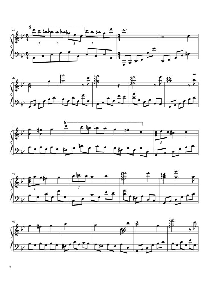 Page 2 of the piano sheet music PDF Piano – Nocturne Piano by Bill Kiley and Justin Stander