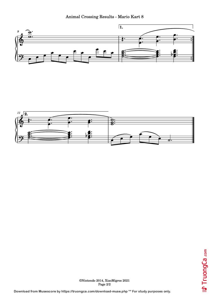 Page 2 of the piano sheet music PDF Piano – Animal Crossing Results Piano by Composed by: Atsuko Asahi