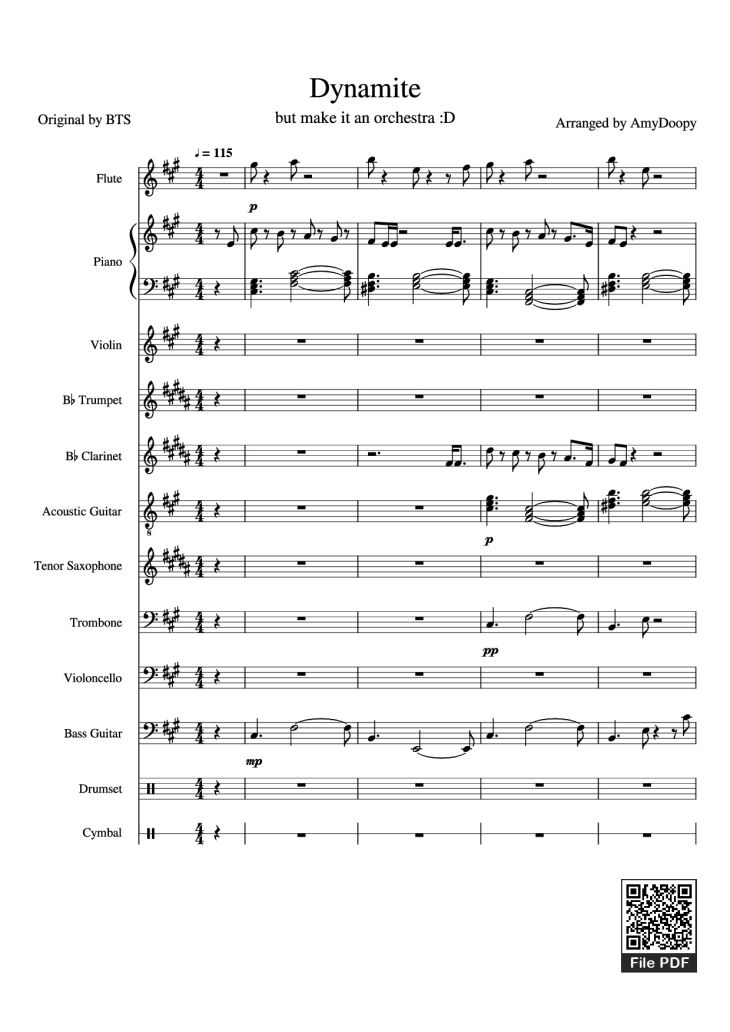 Page 1 of the piano sheet music PDF Piano – Dynamite Piano by Arranged by AmyDoopy