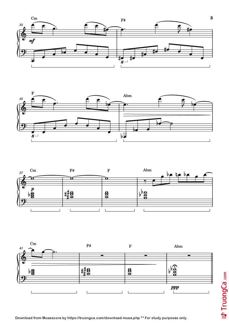 Page 3 of the piano sheet music PDF Piano – Severance - Piano Soundtrack by Comp. by Theodore Shapiro