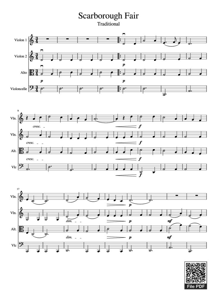 Page 1 of the piano sheet music PDF – Scarborough Fair Violin by Undefined