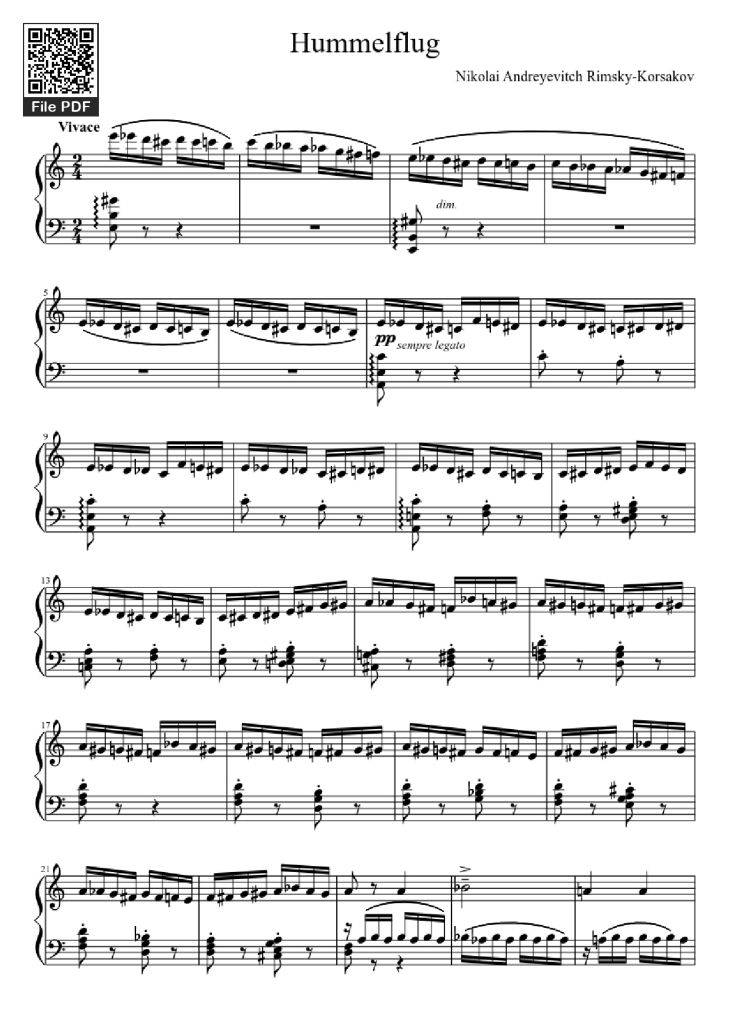 Page 1 of the piano sheet music PDF Piano – Hummelflug Piano by Nikolai Andreyevitch Rimsky-Korsakov