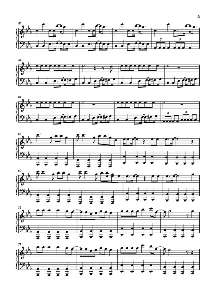 Page 3 of the piano sheet music PDF Piano – Judas Piano by Lady Gaga