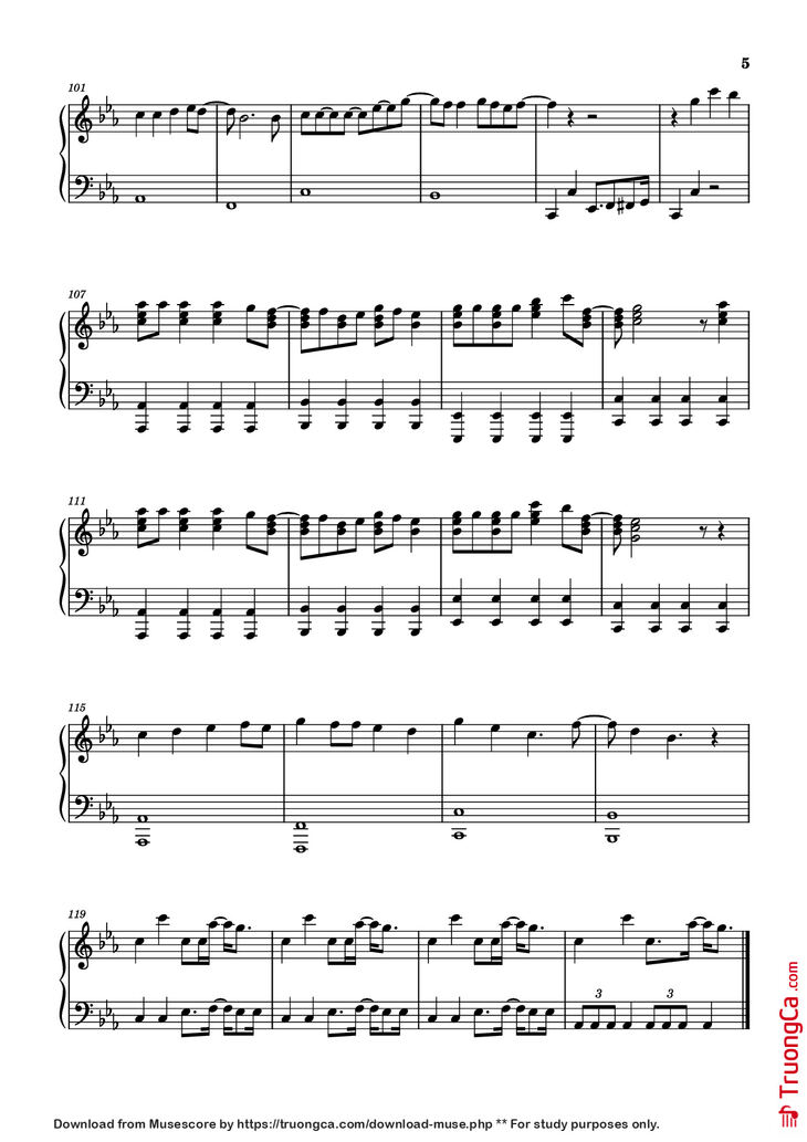 Page 5 of the piano sheet music PDF Piano – Judas Piano by Lady Gaga