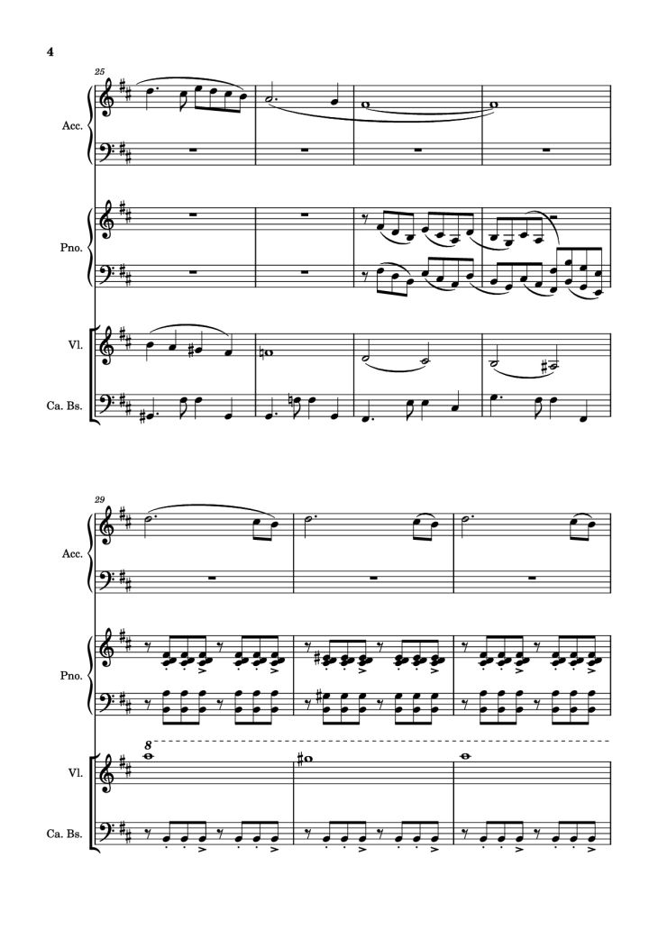 Page 4 of the piano sheet music PDF Piano – Milonga del ángel Piano by A. Piazolla