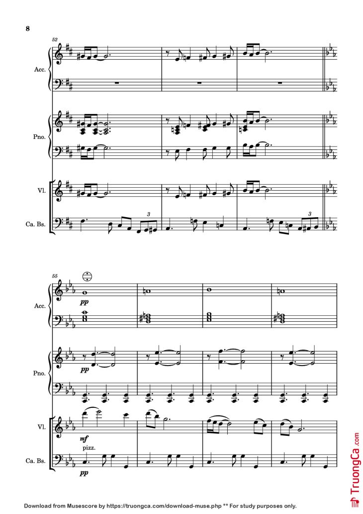 Page 8 of the piano sheet music PDF Piano – Milonga del ángel Piano by A. Piazolla