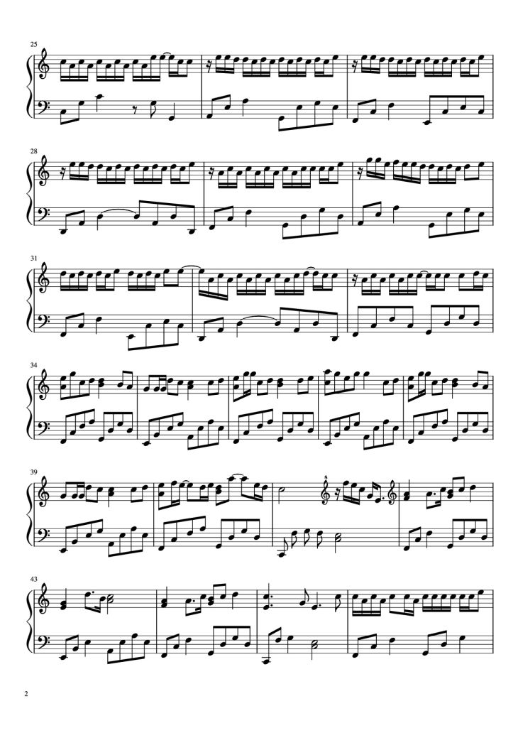 Page 2 of the piano sheet music PDF Piano – 把回忆拼好给你 Gói Gọn Hồi Ức Trao Cho Anh by 王贰浪