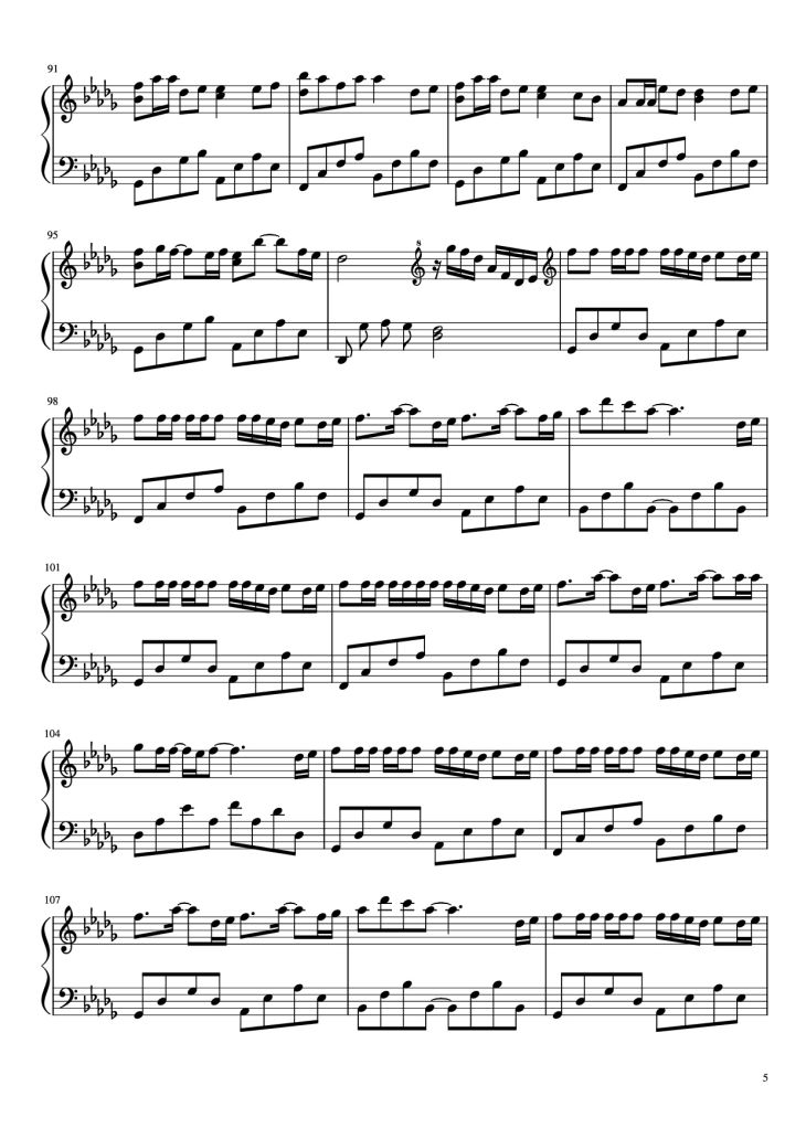 Page 5 of the piano sheet music PDF Piano – 把回忆拼好给你 Gói Gọn Hồi Ức Trao Cho Anh by 王贰浪