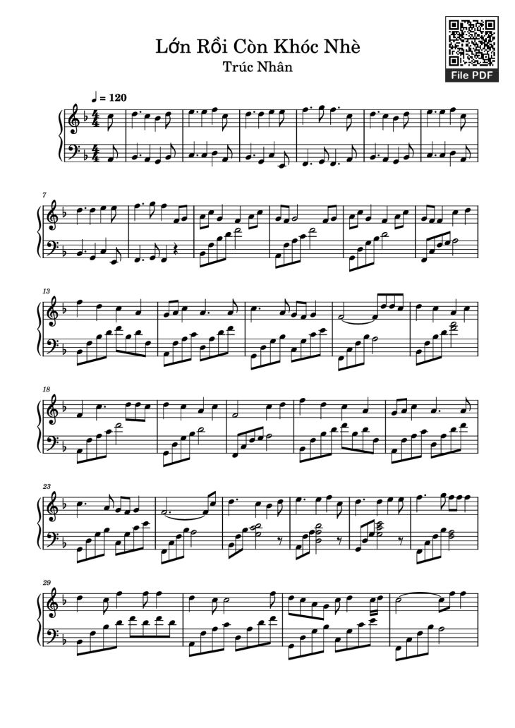 Page 1 of the piano sheet music PDF Piano – Lớn Rồi Còn Khóc Nhè Piano by Undefined