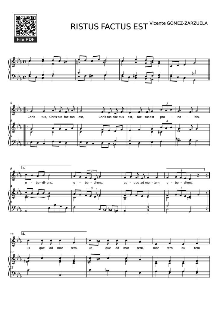 Page 1 of the piano sheet music PDF Piano – RISTUS FACTUS EST Piano by Vicente GÓMEZ-ZARZUELA