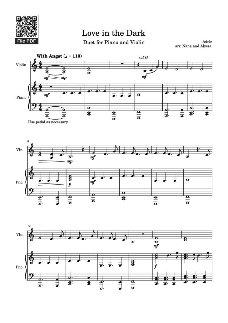 Page 1 of the piano sheet music PDF Piano – Love in the Dark Piano by Adele