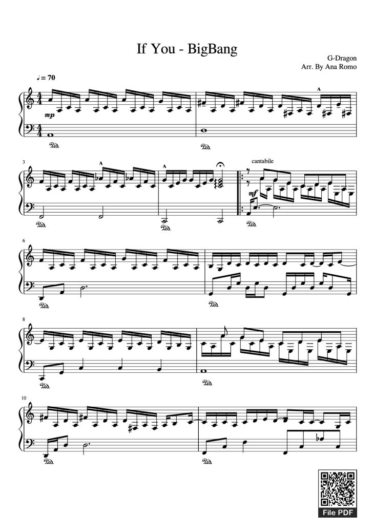 Page 1 of the piano sheet music PDF Piano – If You - BigBang Piano by G-Dragon Arr. By Ana Romo