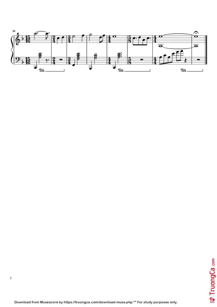 Page 2 of the piano sheet music PDF Piano – Song on the Beach Piano by Arcade Fire, Owen Pallett