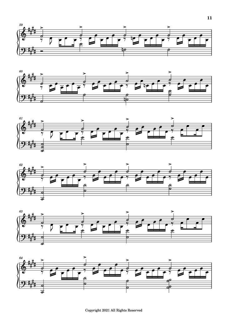 Page 11 of the piano sheet music PDF Piano – good days Piano by Sza - transcribed by yash salvi