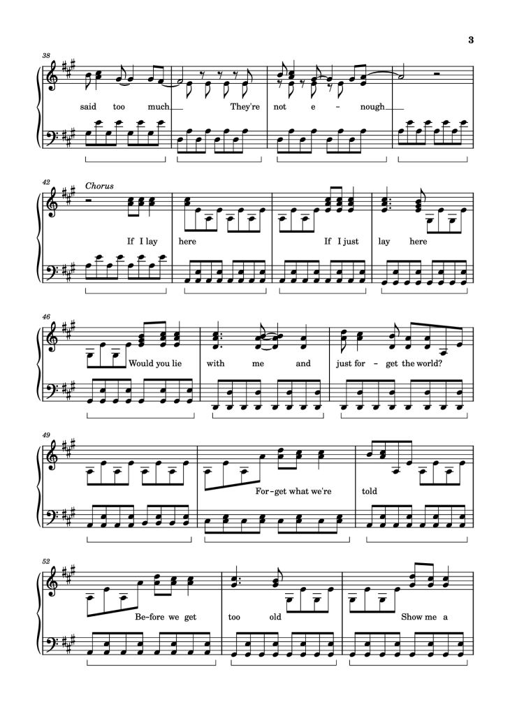 Page 3 of the piano sheet music PDF Piano – Chasing Cars Piano by Snow Patrol
