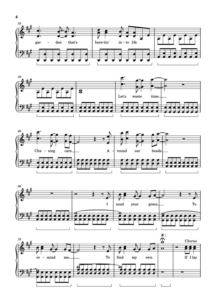 Page 4 of the piano sheet music PDF Piano – Chasing Cars Piano by Snow Patrol