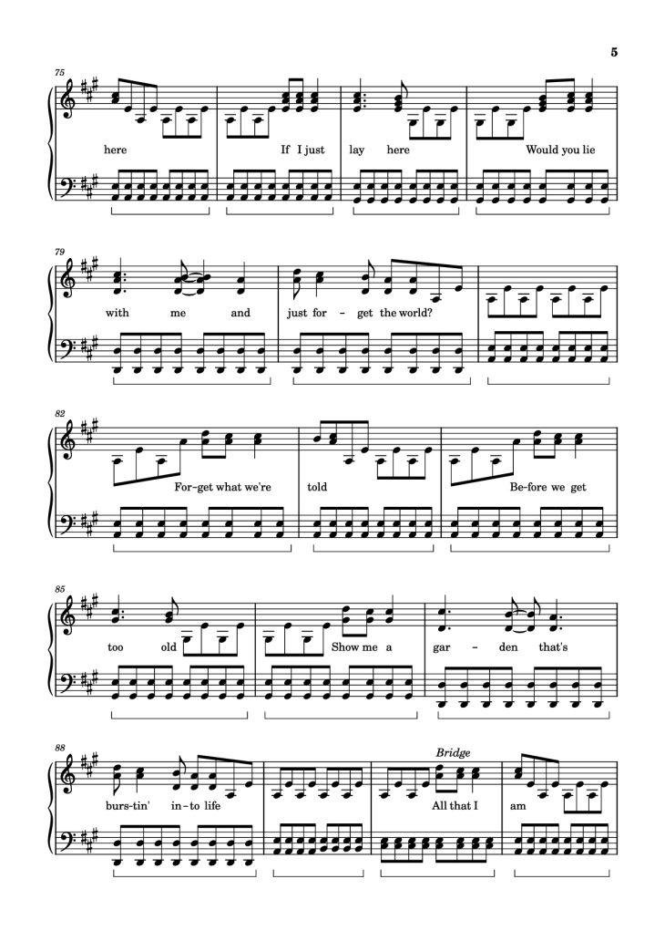 Page 5 of the piano sheet music PDF Piano – Chasing Cars Piano by Snow Patrol