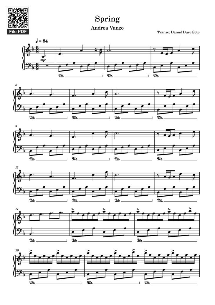 Page 1 of the piano sheet music PDF Piano – Spring Piano by Transc: Daniel Duro Soto
