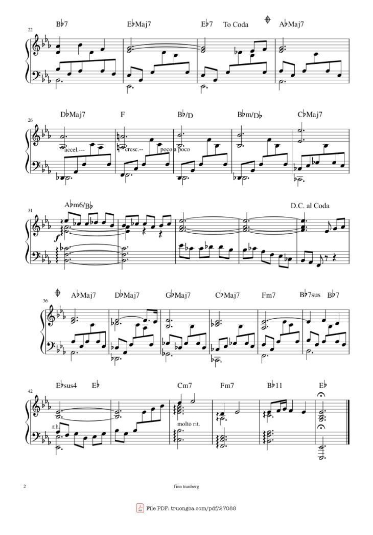 Page 2 of the piano sheet music PDF Piano – Cavatina Piano by Stanley Meyers Arr: Finn Tranberg