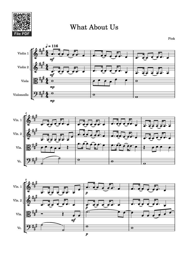 Page 1 of the piano sheet music PDF – What About Us Violin by Pink