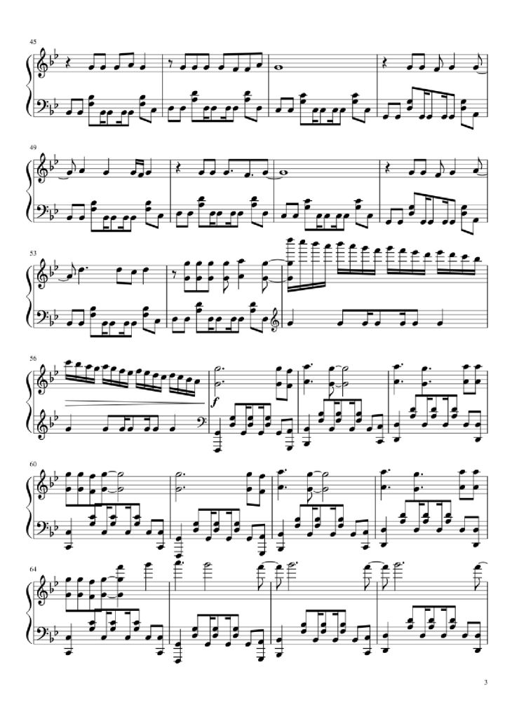 Page 3 of the piano sheet music PDF Piano – Love me again Piano by Undefined