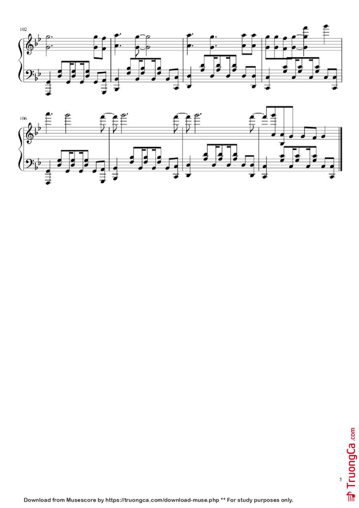 Page 5 of the piano sheet music PDF Piano – Love me again Piano by Undefined
