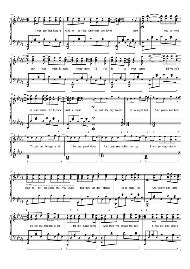 Page 3 of the piano sheet music PDF Piano – Someone You Loved Piano by Undefined