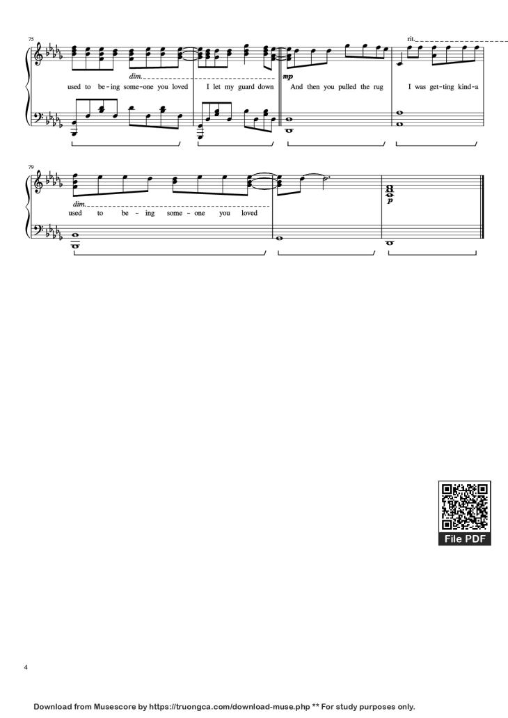 Page 4 of the piano sheet music PDF Piano – Someone You Loved Piano by Undefined