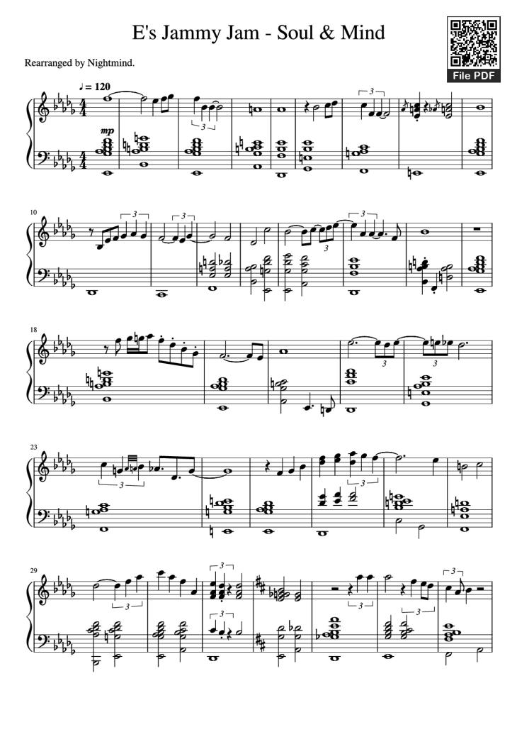 Page 1 of the piano sheet music PDF Piano – E