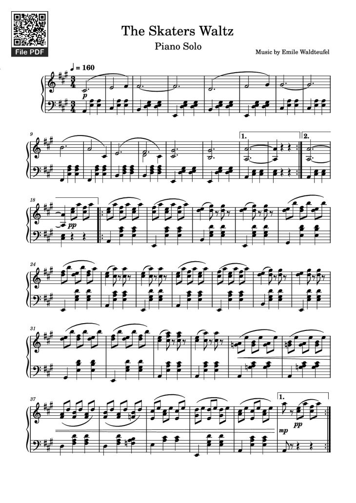 Page 1 of the piano sheet music PDF Piano – The Skaters Waltz Piano by Music by Emile Waldteufel