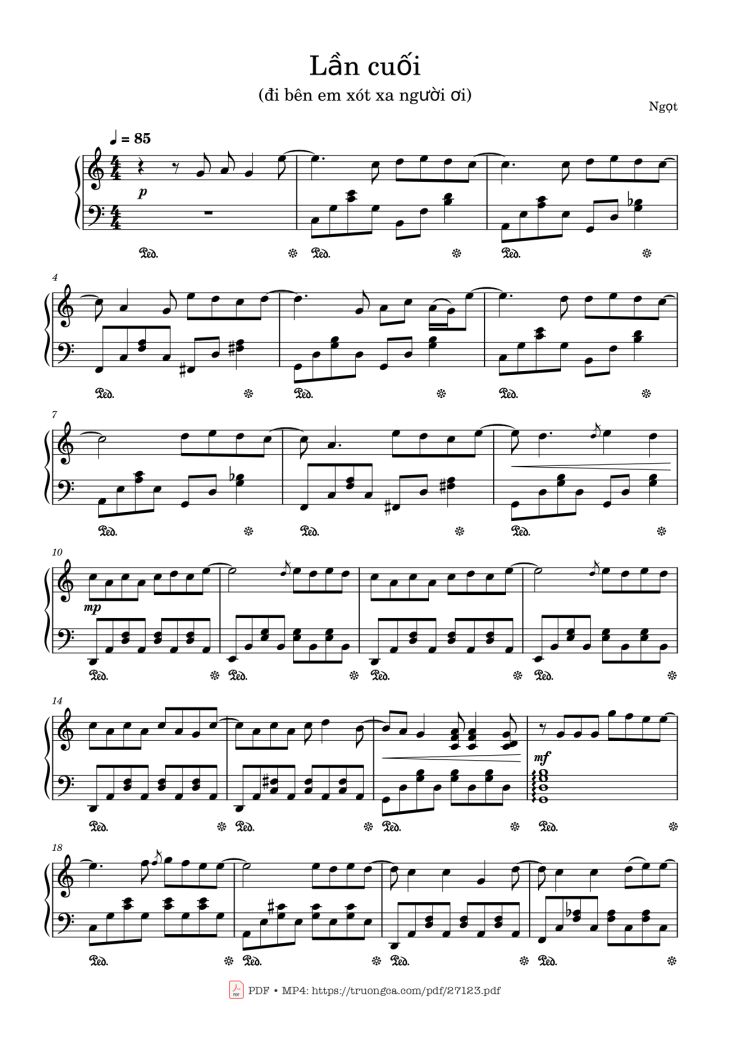 Page 1 of the piano sheet music PDF Piano – Lần cuối Piano by Ngọt
