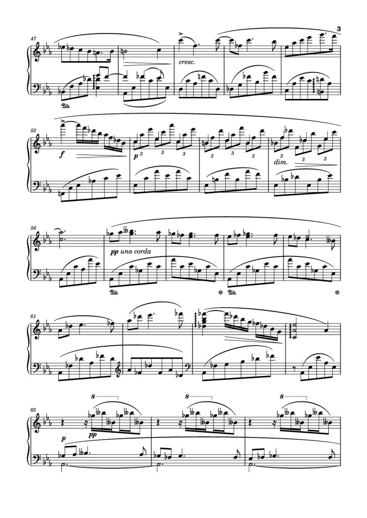 Page 3 of the piano sheet music PDF Piano – Nocturne (Diana) Opus 24 No. 1 by Sergei Eduardovich Bortkiewicz
